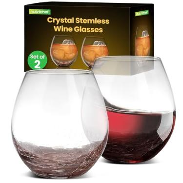 Imagem de NutriChefKitchen 2 conjuntos de taças de vinho elegantes sem haste de cristal ultra transparentes, sopradas à mão, tamanho único
