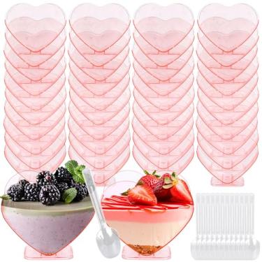 Imagem de FYSUIMU 50 peças de mini copos de sobremesa de plástico para dia das mães com colheres rosa em forma de coração descartável parfait copo de aperitivo pequena tigela de servir casamento aniversário