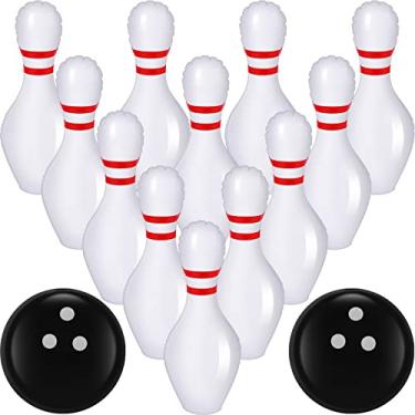 Imagem de Hungdao Conjunto de 14 peças de boliche inflável gigante para ambientes internos e externos para crianças, jogos de boliche de gramado com bola de boliche de 50 cm e pinos de boliche de 61 cm para crianças, adultos, festa de aniversário, esportes e habilidades motoras
