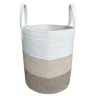 Imagem de Cesto Organizador Decorativo Jarros Toalhas Brinquedos Tipo Corda 31,5 x 34cm Poliester - Três Cores: Branco, Bege e Marrom - Green Turtle