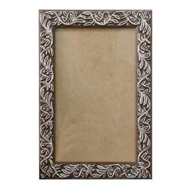 Imagem de Moldura com Gravação de Folhagens para Quadros e Fotos com Fundo MDF e Acetato - 2x1 Cor:PRATA VELHO;Tamanho:10X10 CM