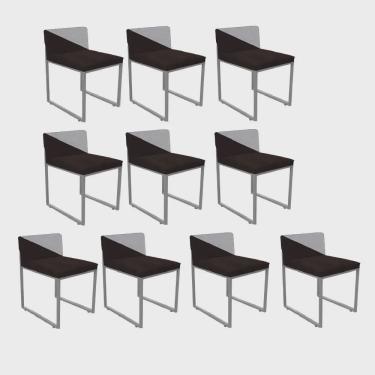 Imagem de Kit 10 Cadeira Office Lee Duo Sala de Jantar Industrial Ferro Cinza Corino Marrom e Branco - Ahz Móveis