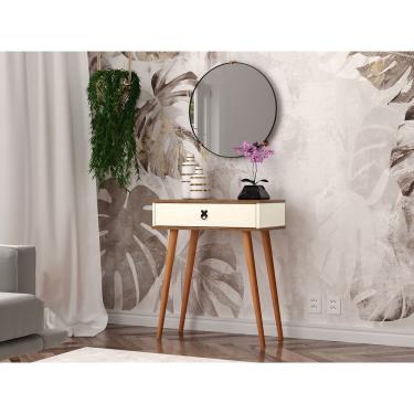 Imagem de Aparador Penteadeira e Mesa p/ Notebook Pés Madeira Retrô Dream Classic - Freijó com Off White