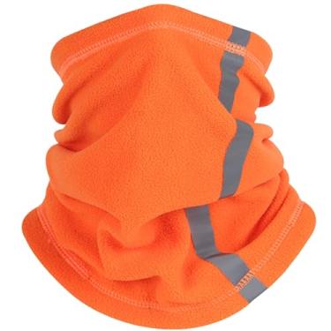 Imagem de Polainas de pescoço para homens cachecol de rosto de lã polar máscara de esqui com cordão capa de pescoço com alça reflexiva capa térmica macia para clima frio, laranja