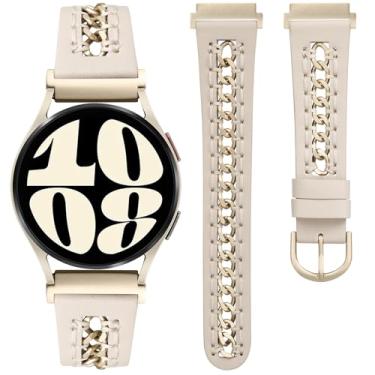 Imagem de Minyee Pulseira de couro compatível com Samsung Galaxy Watch 7/6/5/4/FE/Active 2 de 40 mm e 44 mm/Watch 6 Classic de 43 mm e 47 mm/Watch 5 Pro de 45 mm, pulseira de couro elegante de 20 mm com