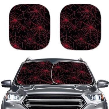 Imagem de DBBXHZJY Sombra de teia de aranha vermelha para para-brisas de carro, para-sol, janela frontal, dobrável, bloqueador de sol, raios UV, protetor de viseira de sol para carros, sedan, caminhão, SUV