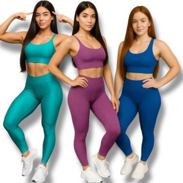 Imagem de Kit C/3 Calças Legging BÁSICAS COLORIDAS Leg Fitness Academia Corrida 