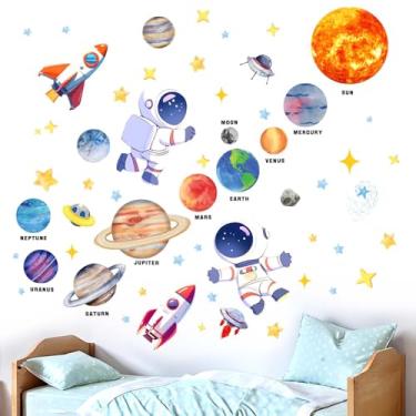 Imagem de Adesivos de parede do espaço sideral para crianças: decalques de parede de foguete planetas astronautas - decoração de arte de parede suprimentos infantis idades 1 2 3 4 5 6 7 8 9 10 11 12 anos