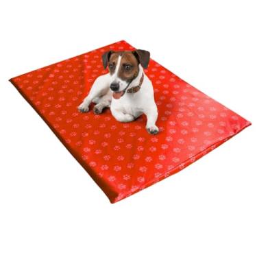 Imagem de Cama Impermeável P/Cães - Colchonete. Capa Sai - Estampa Patinhas. Tam M 70x50cm. Cães de Porte Pequeno e Médio (Vermelho)