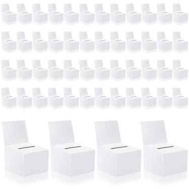 Imagem de 48 caixas de sorteio, caixa de papelão com compartimento para bilhete e cabeçalho removível, urna de 15 x 11 x 11 cm, caixa de doação, caixa de caridade para coletar concurso de votação de cartão de