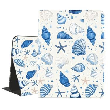 Imagem de AdorableWhimsy Capa concha azul concha para iPad Air de 13 polegadas M2/M3/iPad Pro (2022/2021/2020/2018) 32.8 cm com suporte para lápis, capa de couro texturizado com vários ângulos, suporte para