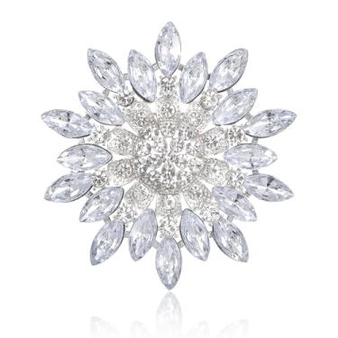 Imagem de MBAIYO Alfinetes de broche de prata para mulheres, broche de cristal floral elegante com strass para vestidos, ternos, cachecóis, joias, presentes de casamento
