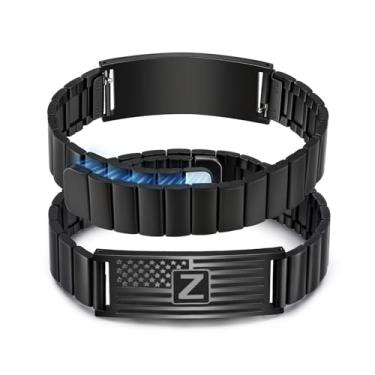 Imagem de FLHEART Pulseiras com iniciais masculinas, bandeira americana A-Z, letras maiúsculas, aço inoxidável, ajustável, joias presentes para homens, filho, neto, irmão, pai, marido, 6"-7.5", Aço inoxidável