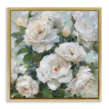 Imagem de Stupell Industries Enchanted White Roses Gold Framed Floater Canvas Wall Art Design by LSR Creative Studio, 18 x 18