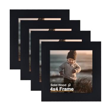 Imagem de KINLINK Porta-retrato 10 x 10 cm, molduras quadradas pretas de madeira maciça para fotos, 10 x 10 cm sem tapete, moldura de parede e mesa, preta, pacote com 4