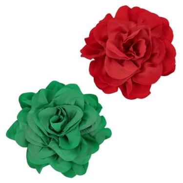 Imagem de arricraft 2 peças extra grandes feitas à mão broches de flor rosa broches de lapela, broches de flores de poliéster de 16,69 cm para mulheres festa de casamento vestido banquete saia terno acessórios