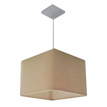 Imagem de Lustre Pendente Quadrado Vivare Md-4059 Cúpula Em Tecido 21/35x35cm - Bivolt Algodão-crú 127/220v