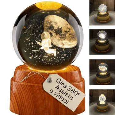Imagem de Luminária de Mesa Infinity Orb LED, Rotação Infinita, USB Efeito Estelar, Transparente com Base estilo amadeirado (Astronauta)