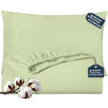 Imagem de Royale Linens Lençol de elástico com fronha – Lençol de elástico solteiro GG com 1 fronha – 300 fios 100% algodão orgânico – adequado para colchão de até 45,7 cm de profundidade – macio e respirável