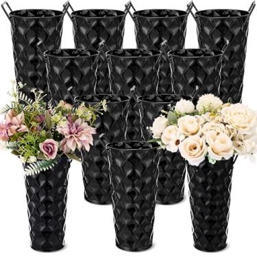 Imagem de Ninehaoou Balde de flores galvanizado, 12 peças, vasos de metal de 22 cm para flores, fazenda, balde francês com alças, vasos florais para bar, casa, buquê, mesa, centro de mesa, suprimentos de