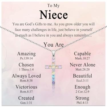 Imagem de Colar de cruz para meninas, joias religiosas cristãs, presentes para meninas, filha, neta, irmã, sobrinha, amiga, aniversário, Natal, Dia dos Namorados, Páscoa, formatura, batismo, comunhão, presente