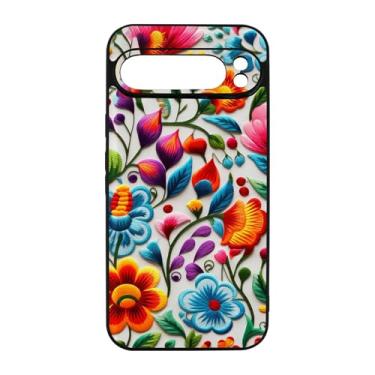 Imagem de qizjio Capa de telefone com estampa de bordado floral à prova de choque capa protetora mexicana arte popular para celular Google Pixel 9 Pro XL