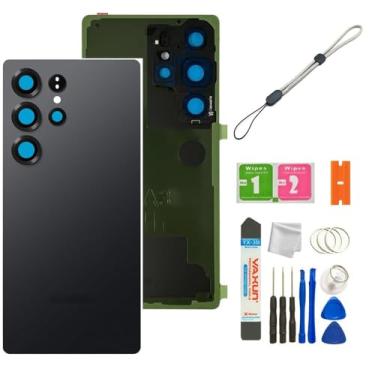 Imagem de Compatível com Galaxy S25Ultra Capa de vidro traseira à prova d'água com lente de vidro da câmera e peças de substituição de fita para Samsung Galaxy S25Ultra 5G + ferramentas (preto)