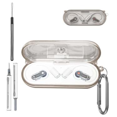 Imagem de Capa transparente For Nothing Ear (aberta), capa protetora de TPU macio com chaveiro, cordão e kit de limpeza, proteção total, amarelamento reduzido, cinza