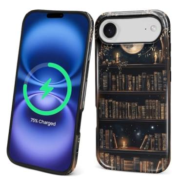 Imagem de MQJCYB Capa magnética para iPhone 17 Air Design, compatível com MagSafe, capa protetora fina de TPU macio para telefone feminino e meninas para iPhone 17 Air-Dark Gothic Bookshelf Moon