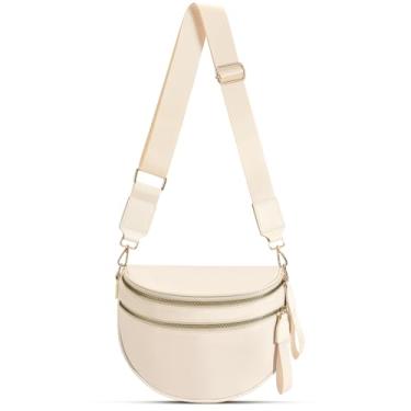 Imagem de Bolsa transversal de nylon quadriculada para mulheres, pochete espaçosa, bolsa transversal quadriculada para cinto, Bege, 12.2 x 5.51 x 8.66 inches, Moderno