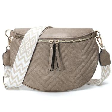 Imagem de Bolsa tiracolo feminina de couro vegano, pochete com cinto ajustável, bolsa de ombro estilo boho para viagens, uso diário, Caqui, Medium, Boho