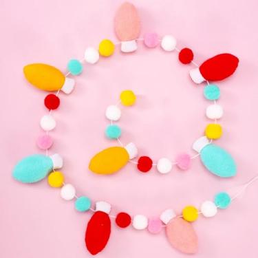 Imagem de Whaline Faixa de feltro de Natal, guirlanda pendurada, lâmpada de Natal 3D, bola de pompom, faixa colorida para casa, casa, casa, decoração de janela, artigos de festa