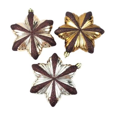 Imagem de Kit 3 Bola De Natal Dourada Decorada Estrela Para Árvore