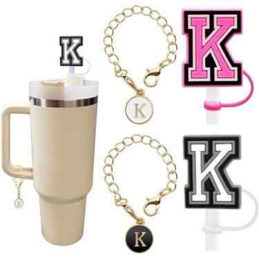 Imagem de Pacote com 4 capas de canudo de letras de silicone para copos Stanley, tampas de palha do alfabeto reutilizáveis, acessórios personalizados para garrafa de água (letra K)