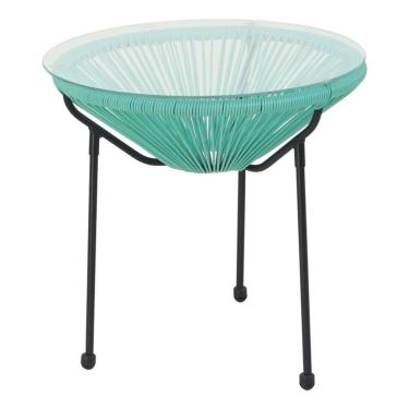 Imagem de Mesa De Apoio Com Rattan Azul Tiffany 50x50 Cm
