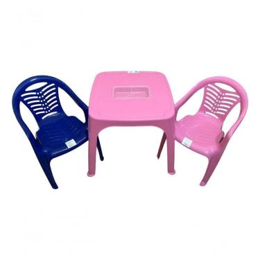 Imagem de Mesa Infantil Rosa + 02 Cadeira Infantil Az/ro Plasnorthon