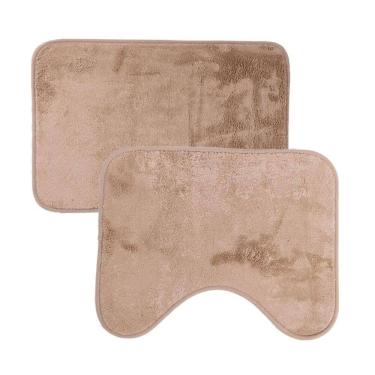 Imagem de Jogo De Tapetes 2 Pçs Comfort Bege 58x38 - 50x40cm - Uzoo Jogo 2 Tapetes Microfibra Com...