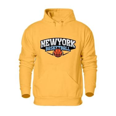 Imagem de Blusa Moletom Canguru Com Capuz Ajustavel Estampa New York Basketball Estiloso Academia Dia a Dia
