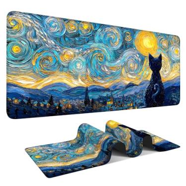 Imagem de ANNA QUEEN Mouse pad grande para jogos, protetor de mesa de escritório, mouse de escrita com base de borracha antiderrapante para casa/decoração (80 x 30 cm/35,4 x 15,7 polegadas) (pintura em tela de