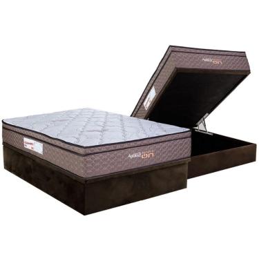 Imagem de Cama Box Baú Casal: Colchão Magnético Paropas C- Vibro Massagem Aplause Smart Brown + Base Crc Suede Brown (138x188)