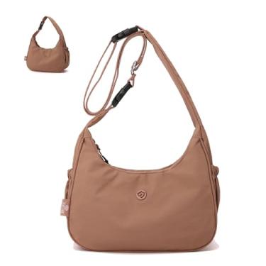 Imagem de Bolsa transversal grande feminina de tecido nylon casual bolsa de viagem moderna moda Hobo bolsa de ombro feminina bolsa de viagem, 01 Marrom, Medium, Bolsa tiracolo