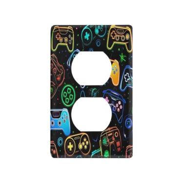 Imagem de Blueangle Placa de parede colorida para controladores de videogame duplex, tamanho padrão, placas de cobertura de tomada elétrica de 1 gangue para decoração de quarto de escritório em casa, 4,53 x