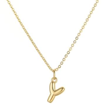 Imagem de TASBERN Colar com inicial bolha para mulheres, minúsculo, banhado a ouro 18K, alfabeto A-Z, minimalista, joia delicada, presente de aniversário para ela, Banhado a ouro, Sem Pedra Preciosa