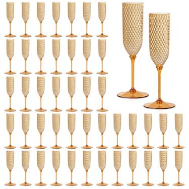 Imagem de XUWAIDSGN Pacote com 48 taças de champanhe marrons destacáveis, 2 peças, taças de champanhe descartáveis de 156 g de plástico inquebrável, copos de champanhe descartáveis com haste para brindar vinho