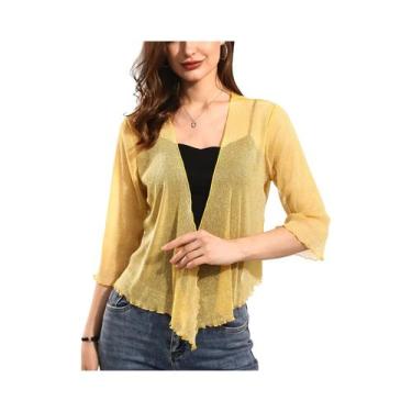 Imagem de Cardigan Leve De Malha Com Frente Aberta E Laço Brilhante Para Mulhere