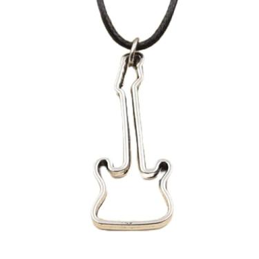 Imagem de EDCRFV Pingente de prata tibetano colar de guitarra oco berloque cordão de couro preto feito à mão