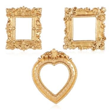 Imagem de Heclia Porta-retrato vintage de resina, 3 peças, mini molduras de mesa antigas douradas, pequenos ornamentos barrocos para pendurar na parede, joias, mostruário, adereços em miniatura, fotos, Natal