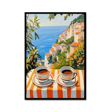 Imagem de Pintura em tela vintage de pôster-comida para parede, cafeteria de viagem italiana, quente, cozinha, café, bar, decoração (SKU3,12 x 45,7 cm = (30 x 45 cm), moldura de metal preto)