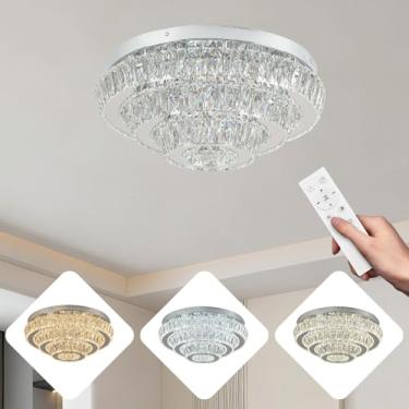 Imagem de Lustre de cristal de LED moderno de 3 níveis de luz de teto de LED redondo montado no teto luminária para quarto, sala de estar, sala de jantar (regulável)