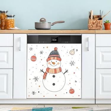 Imagem de xigua Linda capa magnética de boneco de neve de Natal, adesivos magnéticos decorativos antiarranhões para painel de geladeira e lava-louças, decoração personalizada de cozinha doméstica 58 x 66 cm